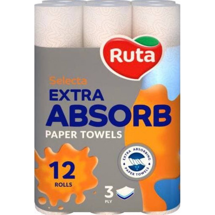Бумажные полотенца Ruta Selecta 3 слоя белые,  12 рулонов - 