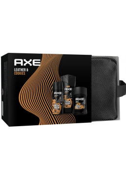 Подарунковий набір AXE Leather and Cookies Гель для душу 250 мл + Аерозоль 150 мл + Дезодорант-олівець 50 мл + Косметичка