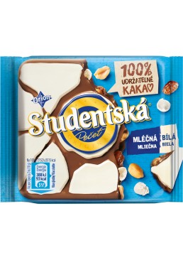 Шоколад Duomix белый и молочный Studentska с арахисом, изюмом и желейными конфетами, 90 г