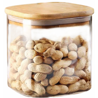 Банка стеклянная S&T квадратная с бамбуковой крышкой, 600 мл