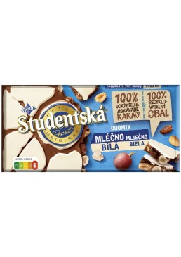 Шоколад Duomix белый и молочный Studentska с арахисом, изюмом и желейными конфетами, 170 г