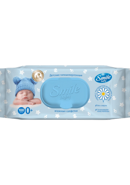 Детские влажные салфетки Smile Baby с экстрактом ромашки и алоэ с клапаном, 100 шт