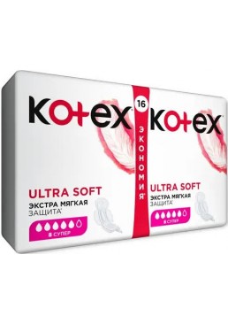 Прокладки Кotex Ultra Soft Super Duo 5 крапель, 16 шт