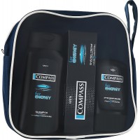 Набор мужской Compass Ice Energy в косметичке (шампунь + крем для бритья + бальзам после бритья)