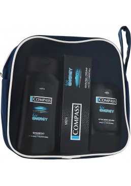 Набор мужской Compass Ice Energy в косметичке (шампунь + крем для бритья + бальзам после бритья)