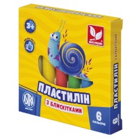 Пластилін восковий Школярик круглий із блискітками, 6 кольорів 