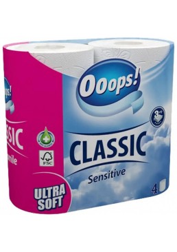 Туалетная бумага Ooops! Classic Sensitive 3 слоя, 140 отрывов, 4 шт 