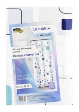 Шторка для ванной Werk WK-10007 «Веселая геометрия» с кольцами, 180Х180