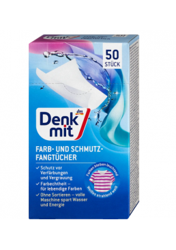 Абсорбуючі серветки Denkmit Farb- und Schmutz-fangtücher для прання кольорових речей, 50 шт
