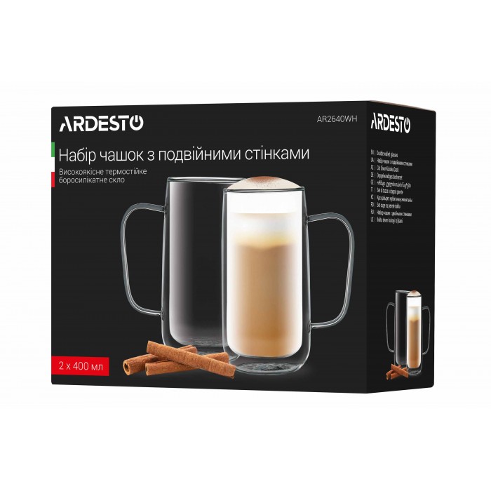 Набор чашек с ручками ARDESTO AR2640WH с двойными стенками, 400 мл - 