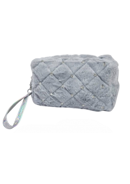 Косметичка хутряна зі стразами м.11854-715, 19х11 см (сіра)