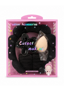 Набор косметических аксессуаров Fashion Accessories 5 в 1: ободок, 2 нарукавника, зажим и спонж (черный)