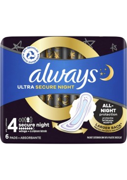  Гігієнічні прокладки Always Ultra Secure Night, 6 шт (7 крапель)
