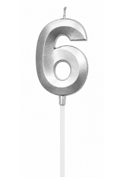 Свічка цифра "6" для торта, 4.5 см (срібло)