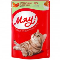 Влажный корм для кошек «Мяу!» с говядиной и овощами, 85 г
