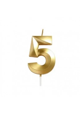 Свеча цифра "5" для торта, 4.5 см (золото)