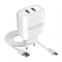 Мережевий зарядний пристрій (адаптер) 2в1 WALKER WH-27 2USB / 2.1A + Micro white