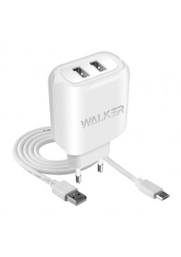 Мережевий зарядний пристрій (адаптер) 2в1 WALKER WH-27 2USB / 2.1A + Micro white