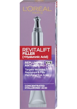 Крем-догляд з гіалуроновою кислотою L'Oreal Paris Revitalift Filler для відновлення об'єму шкіри навколо очей, 15 мл
