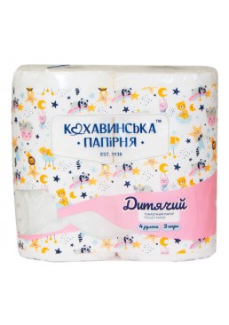 Туалетний папір "Кохавинська папірня" дитячий 3-шаровий, 4 шт