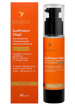 Крем для обличчя сонцезахисний Soika зволожуючий з SPF 50 SunProtect, 50 мл