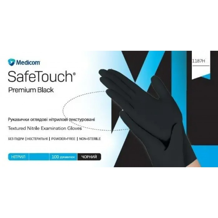 Перчатки нитриловые Medicom SafeTouch неопудренные, черные, размер L, 100 шт - 
