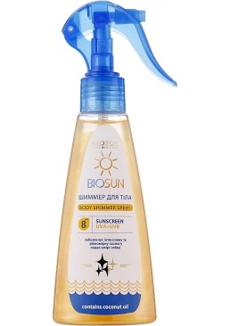 Шимер для тіла Bioton Cosmetics BioSun Body Shimmer Spray SPF 8 з кокосовим маслом, 150 мл