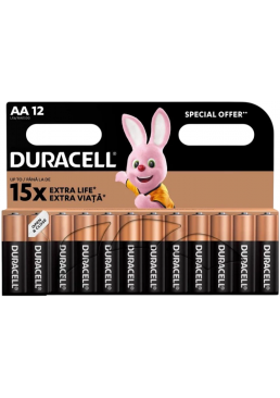Пальчикові лужні батарейки Duracell AA LR06 MN1500, 12 шт