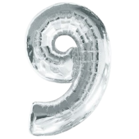 Фольгована кулька цифра "9", 75 см (срібна)