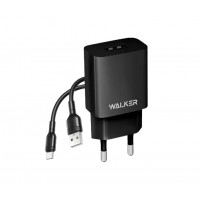 Зарядное устройство сетевой USB + кабель Type-C 2,1А черный WALKER WH-26