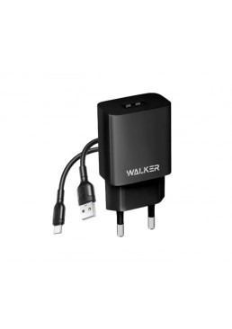 Зарядний пристрій USB для мережі + кабель Type-C 2,1 А, чорний, WALKER WH-26