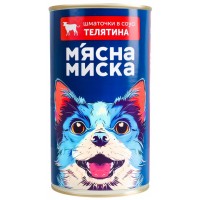 Влажный корм для собак М'ясна миска, кусочки в соусе с телятиной, 1.24 кг