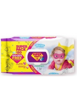Салфетки влажные детские Super Baby девочка Ромашка и Алоэ, 120 шт