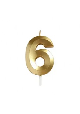 Свеча цифра "6" для торта, 4.5 см (золото)