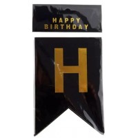 Растяжка праздничная флажки с блестками «Happy Birthday» (черная)