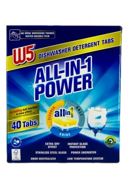 Таблетки для посудомоечных машин W5 All in 1, 40 шт