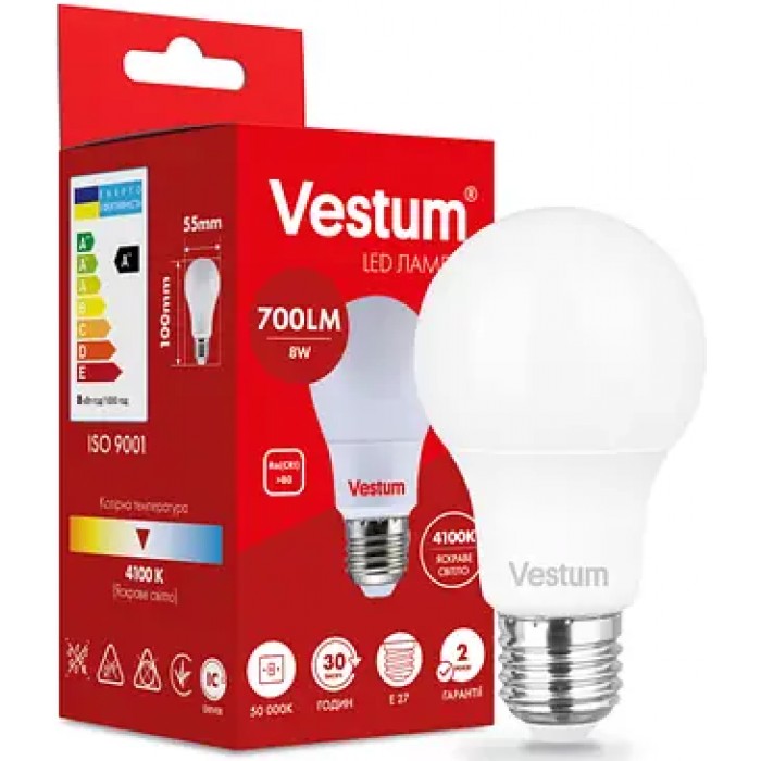 Светодиодная лампа Vestum A55 8W 4100K 220V E27 1-VS-1107 - 