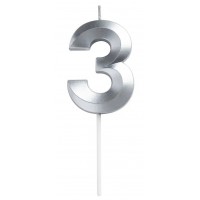 Свеча цифра "3" для торта, 4.5 см (серебро)