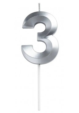 Свічка цифра "3" для торта, 4.5 см (срібло)