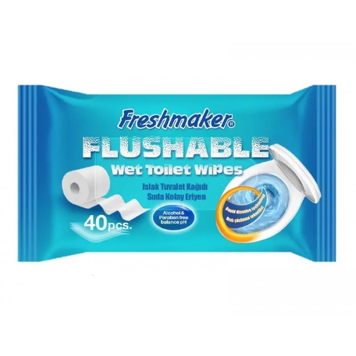 Влажная водорастворимая туалетная бумага FreshMaker, 40 шт - 
