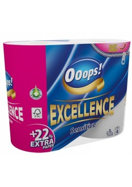 Туалетная бумага Oops! Excellence 3 слоя 150 отрывов, 4 шт