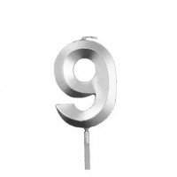 Свічка цифра "9" для торта, 4.5 см (срібло)