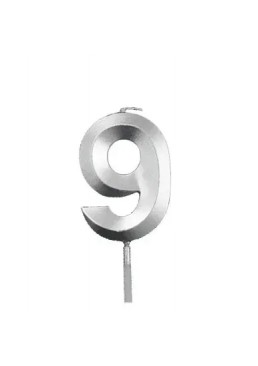 Свеча цифра "9" для торта, 4.5 см (серебро)