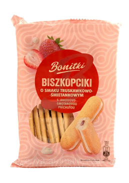Печенье бисквитное Bonitki с кремово-клубничной начинкой, 170 г
