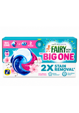 Капсулы для стирки детского белья Fairy Non Bio the Big One Cherry Blossom&Nordic Cotton для всех типов тканей, 18 шт