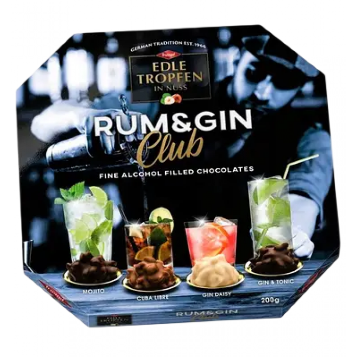 Конфеты Trumpf Edle Tropfen In Nuss Rum & Gin Club с алкогольной начинкой, 200 г - 