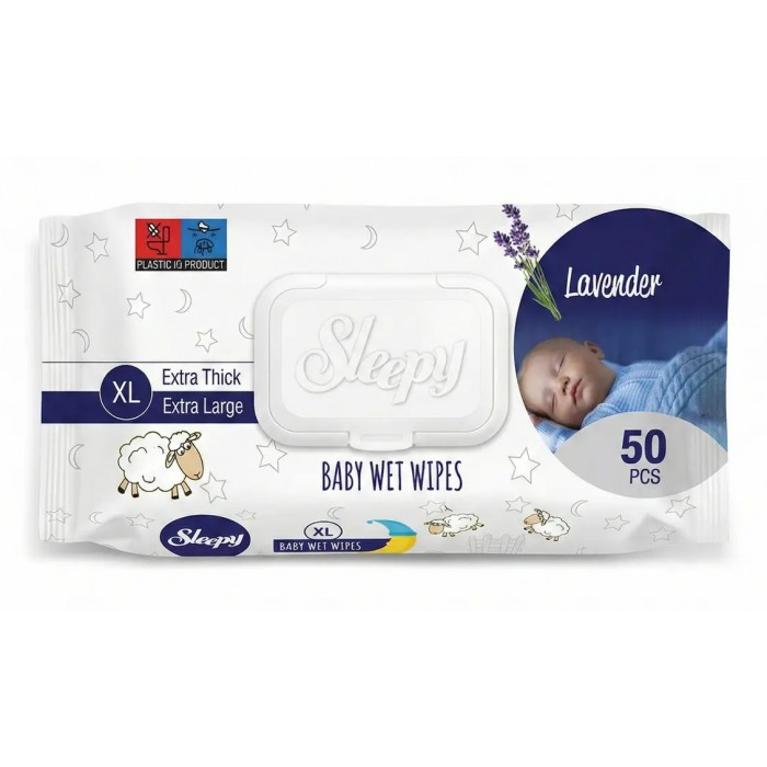 Вологі рушники для дітей Sleepy Extra XL Lavender, 50 шт (21 x 27 см) - 
