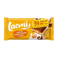 Молочный шоколад Roshen Lacmi с арахисом, карамельной и арахисовой начинками, 87 г