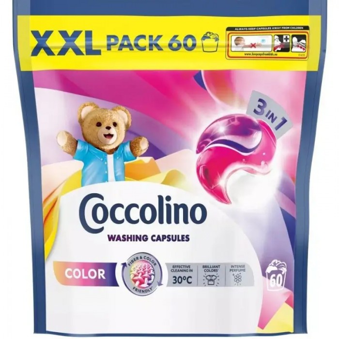 Капсули  для прання кольорової білизни Coccolino Color 3in1 XXL Pack, 60 шт - 