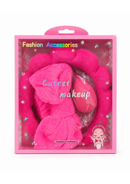 Набір аксесуарів для макіяжу Fashion Accessories 3 в 1: обруч, пов’язка та спонж (рожевий)